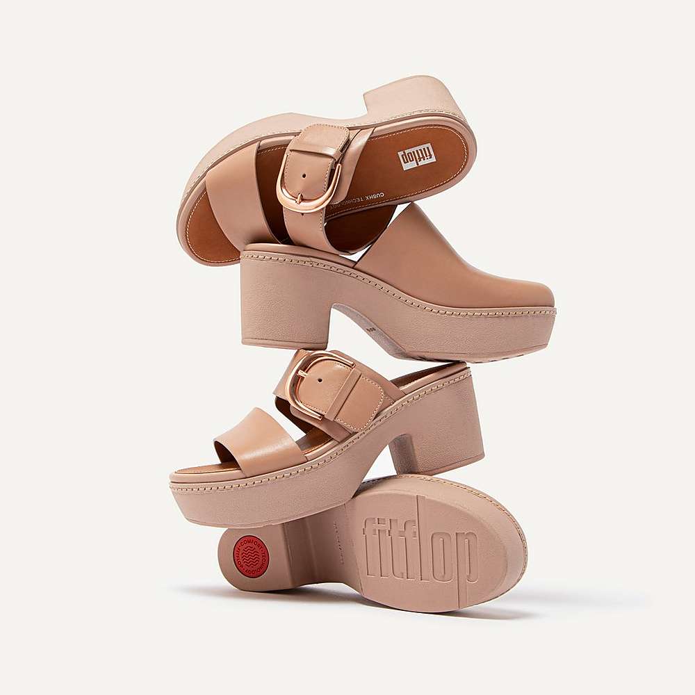 Sandales à Plateforme Fitflop PILAR Leather Slide Femme Beige | ARE-975603