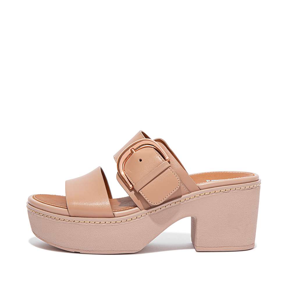 Sandales à Plateforme Fitflop PILAR Leather Slide Femme Beige | ARE-975603