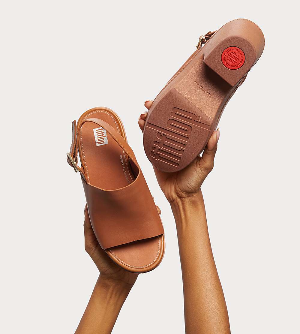 Sandales à Plateforme Fitflop PILAR Leather Femme Marron Clair | GRK-937102