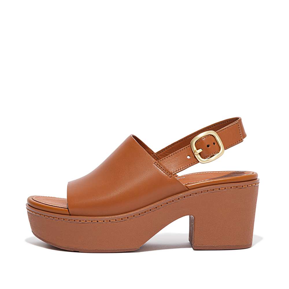 Sandales à Plateforme Fitflop PILAR Leather Femme Marron Clair | GRK-937102