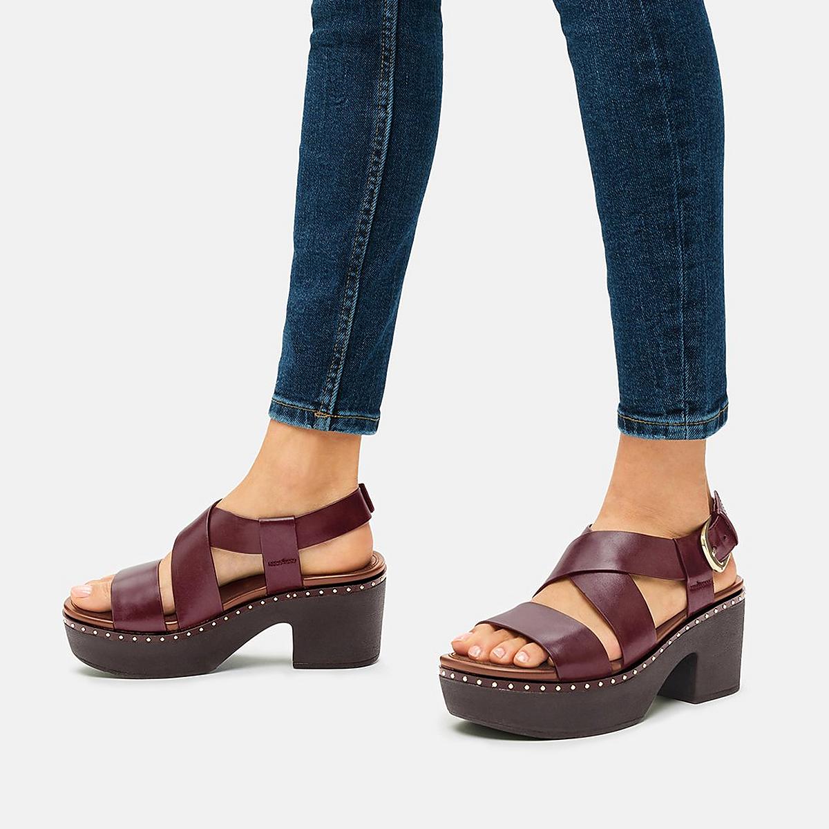 Sandales à Plateforme Fitflop PILAR Leather Back-Strap Femme Burgundyred | JQG-172635