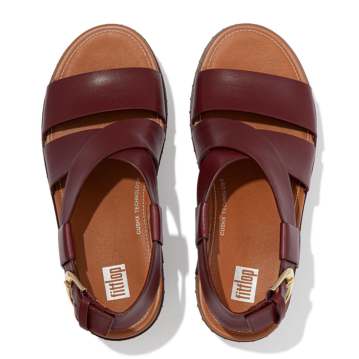 Sandales à Plateforme Fitflop PILAR Leather Back-Strap Femme Burgundyred | JQG-172635