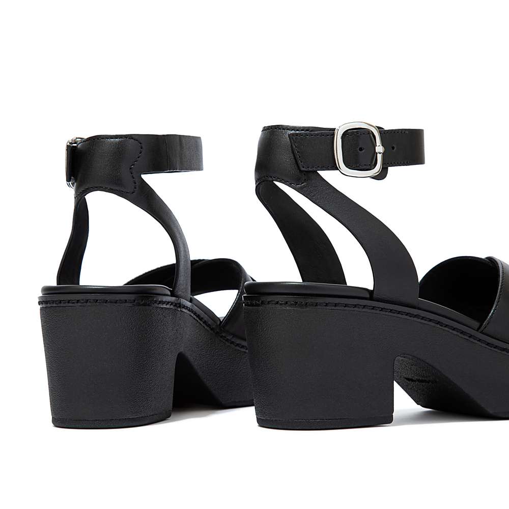 Sandales à Plateforme Fitflop PILAR Leather Ankle-Strap Femme Noir | JUH-458032