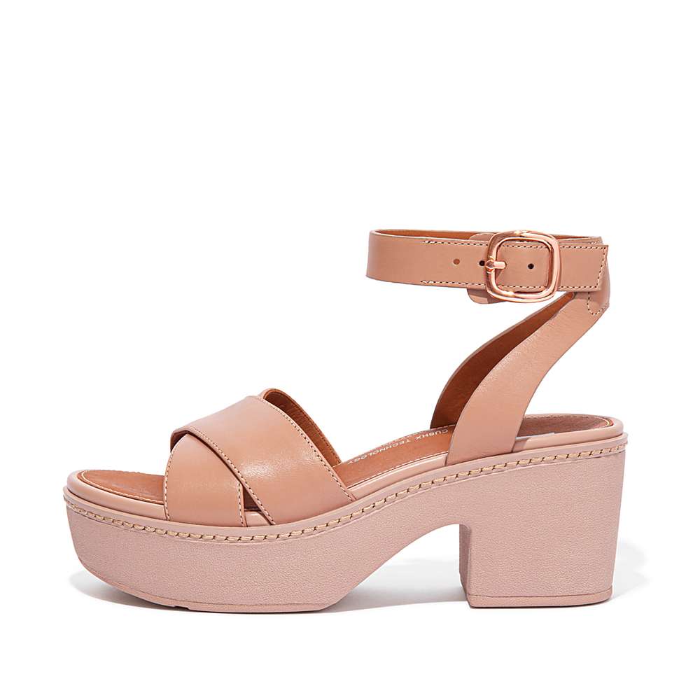 Sandales à Plateforme Fitflop PILAR Leather Ankle-Strap Femme Beige | KLG-769015