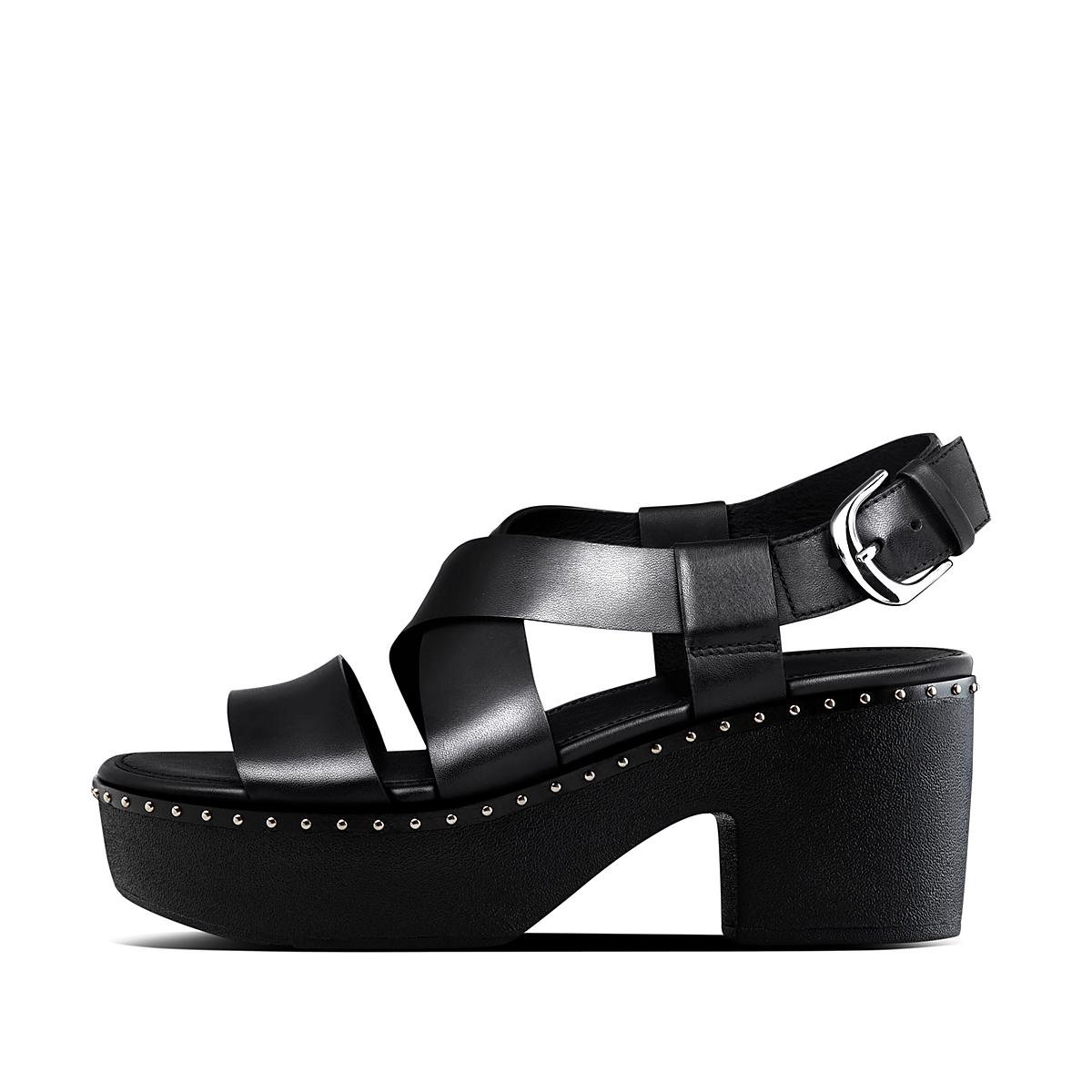 Sandales à Plateforme Fitflop PILAR Leather Back-Strap Femme Noir | TYF-486370