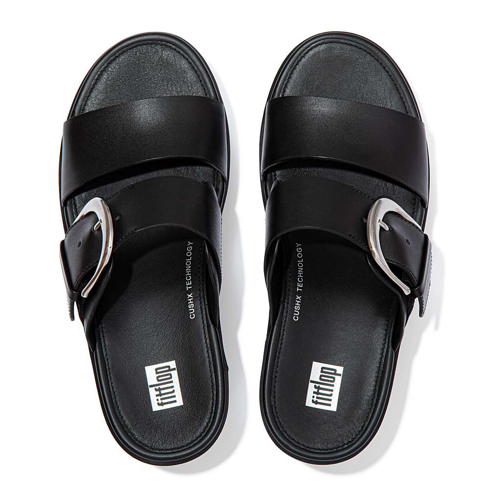 Sandales à Plateforme Fitflop PILAR Leather Slide Femme Noir | UBX-460752