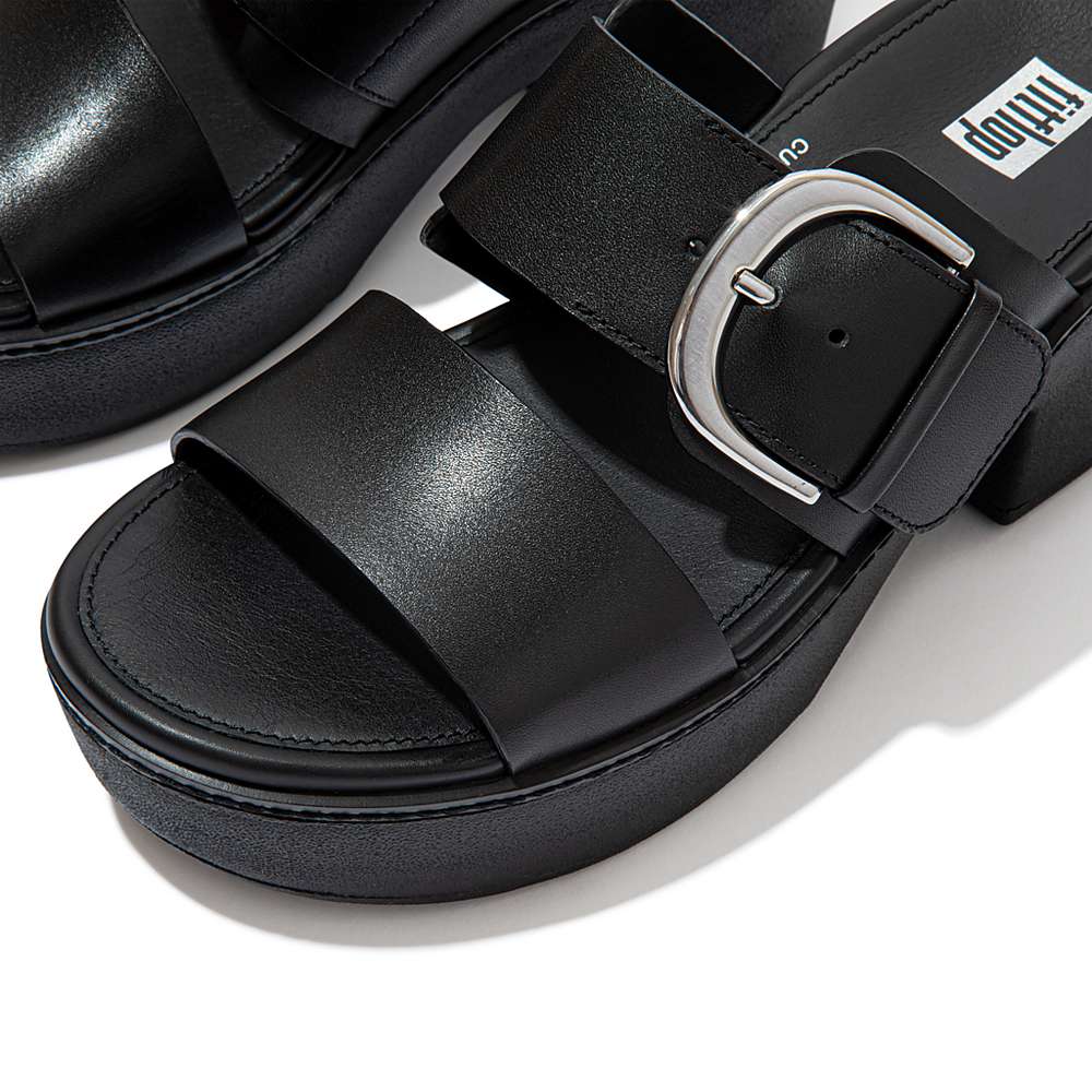 Sandales à Plateforme Fitflop PILAR Leather Slide Femme Noir | UBX-460752