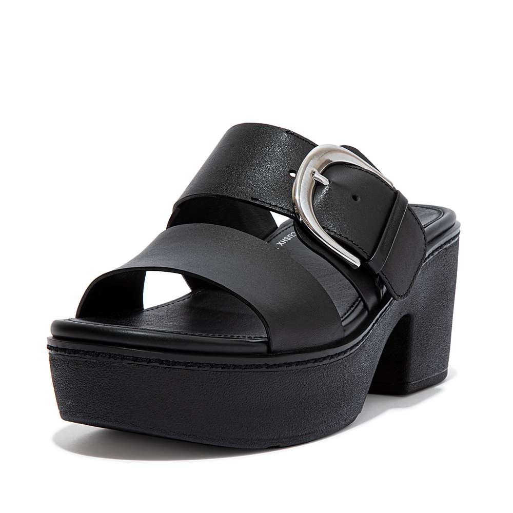 Sandales à Plateforme Fitflop PILAR Leather Slide Femme Noir | UBX-460752