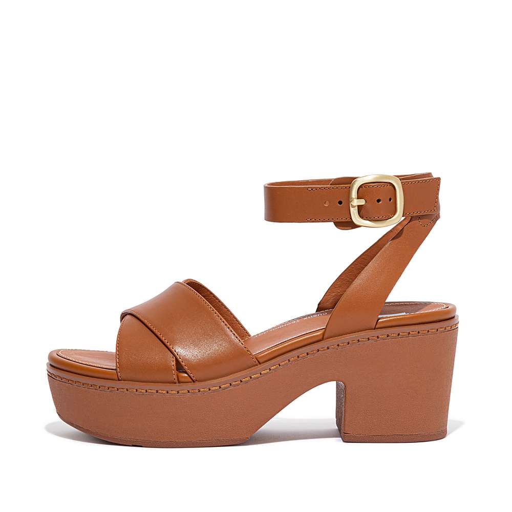 Sandales à Plateforme Fitflop PILAR Leather Ankle-Strap Femme Marron Clair | YWN-371820