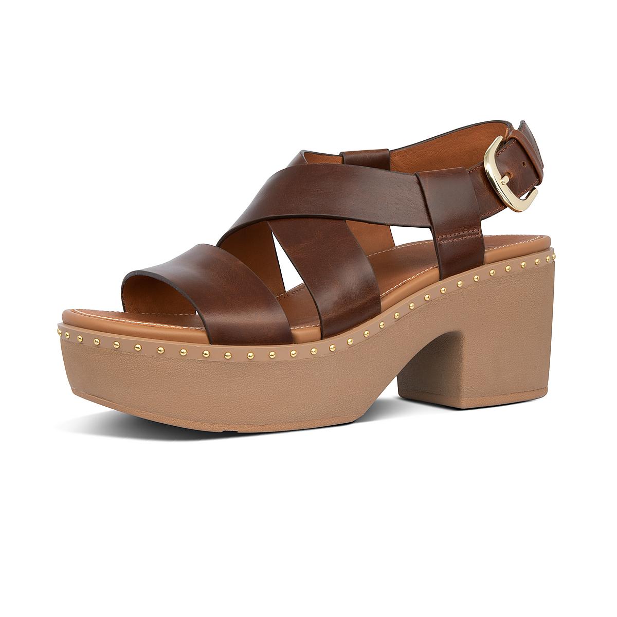 Sandales à Plateforme Fitflop PILAR Leather Back-Strap Femme Chocolat Marron | ZTH-142935