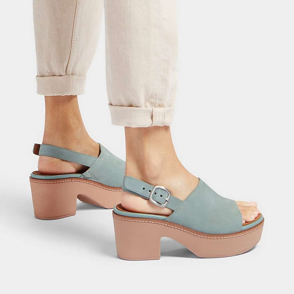 Sandales à Plateforme Fitflop PILAR Suede-Back-Strap Femme Bleu | ZWL-925103