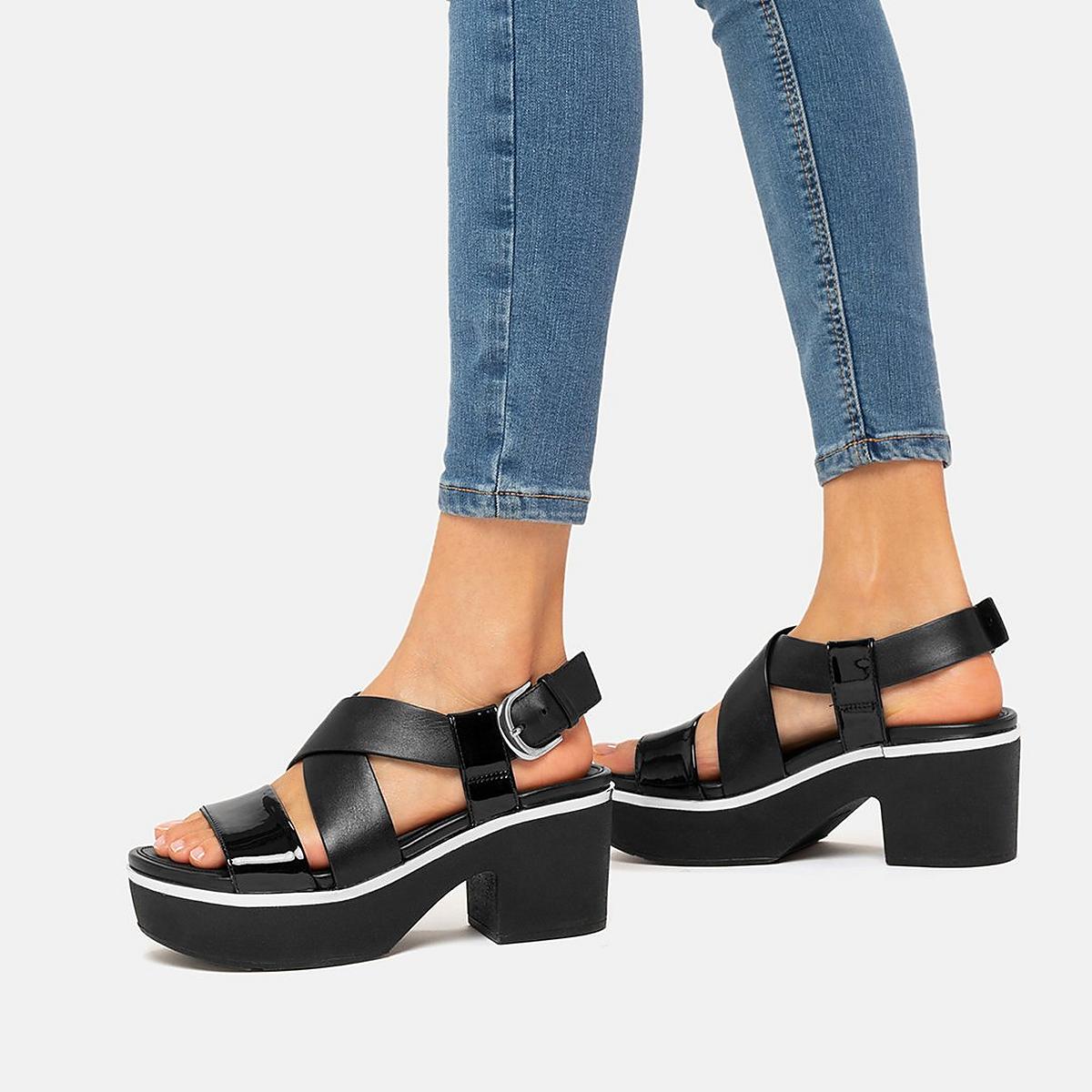 Sandales à Plateforme Fitflop PILAR Vernis Mix Back-Strap Femme Noir | RJG-564780