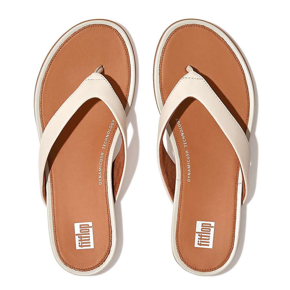 Tong Fitflop GRACIE Leather Femme Grise Beige | WXI-297168