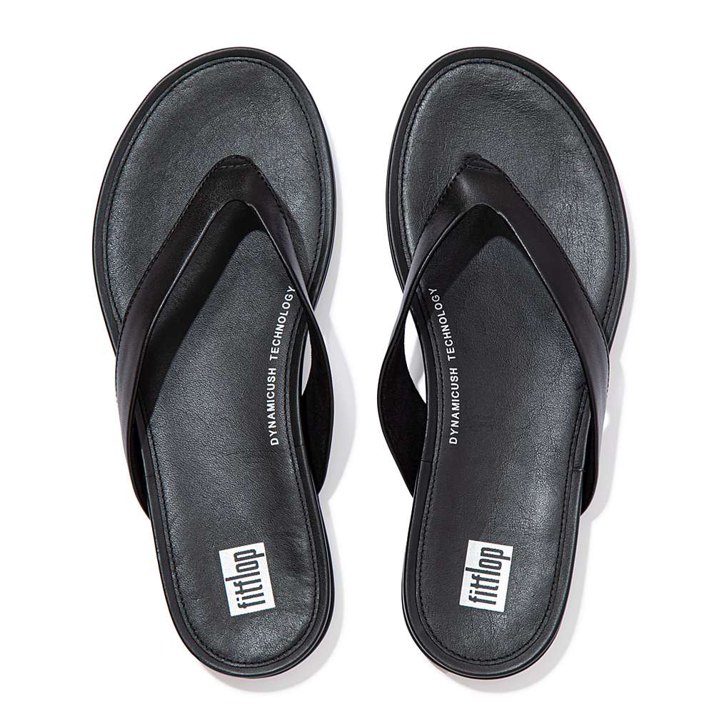 Tong Fitflop GRACIE Leather Femme Noir | NSQ-649083