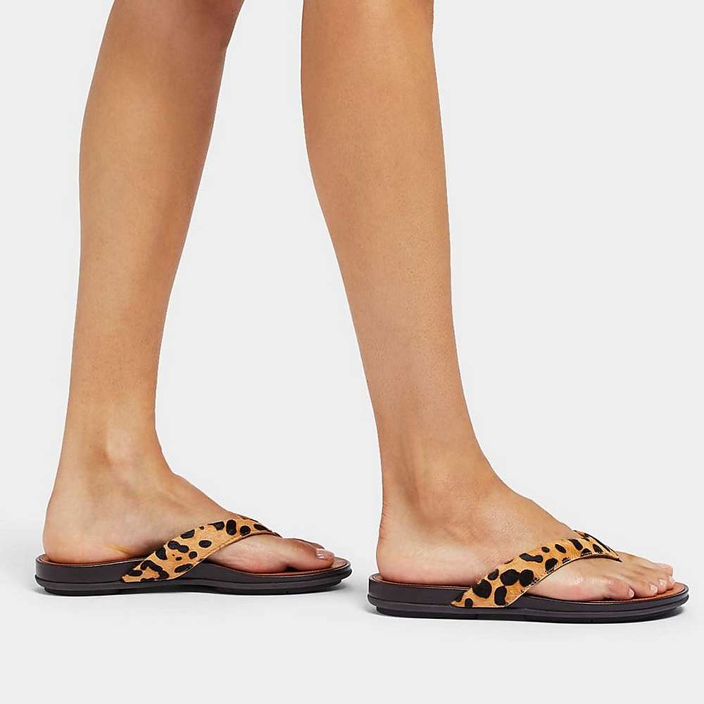 Tong Fitflop GRACIE Leopard-Print Leather Femme Leopard | BIY-048572