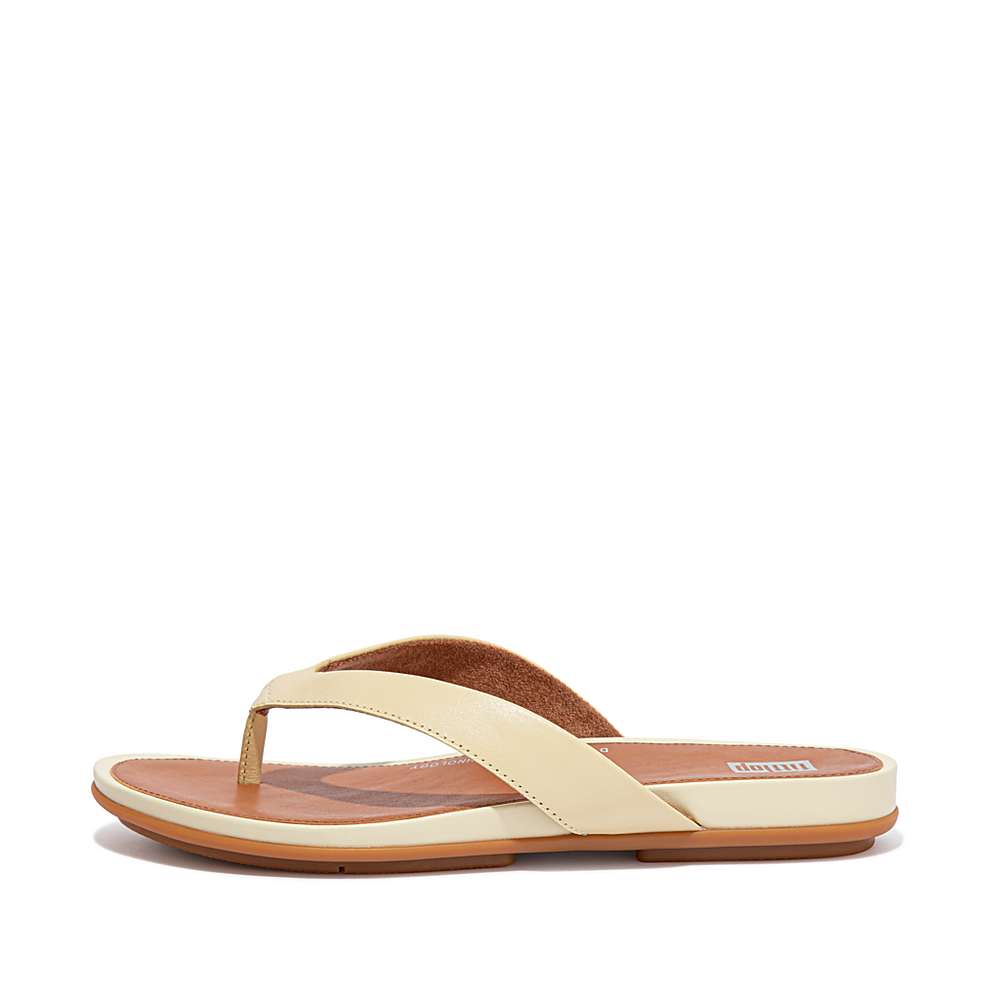 Tong Fitflop GRACIE Wider-Fit Leather Femme Jaune | BYJ-804796