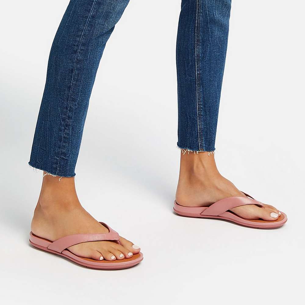 Tong Fitflop GRACIE Wider-Fit Leather Femme Rose | LGD-857931