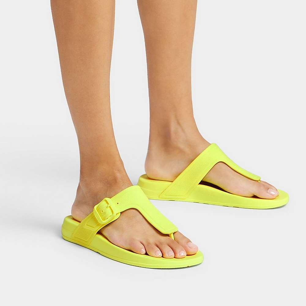 Tong Fitflop IQUSHION Adjustable Buckle Femme Jaune | NLH-127048