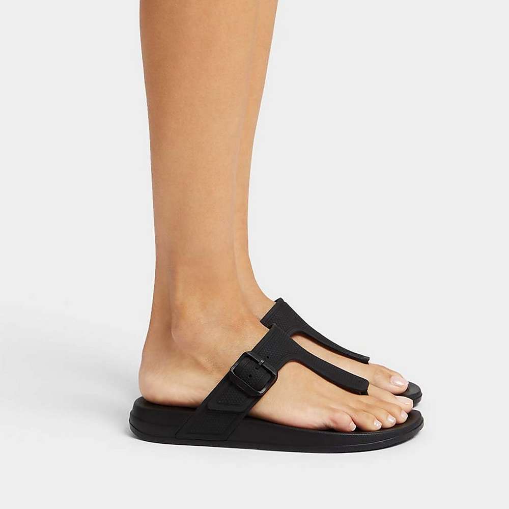 Tong Fitflop IQUSHION Adjustable Buckle Femme Noir | ZKQ-584371