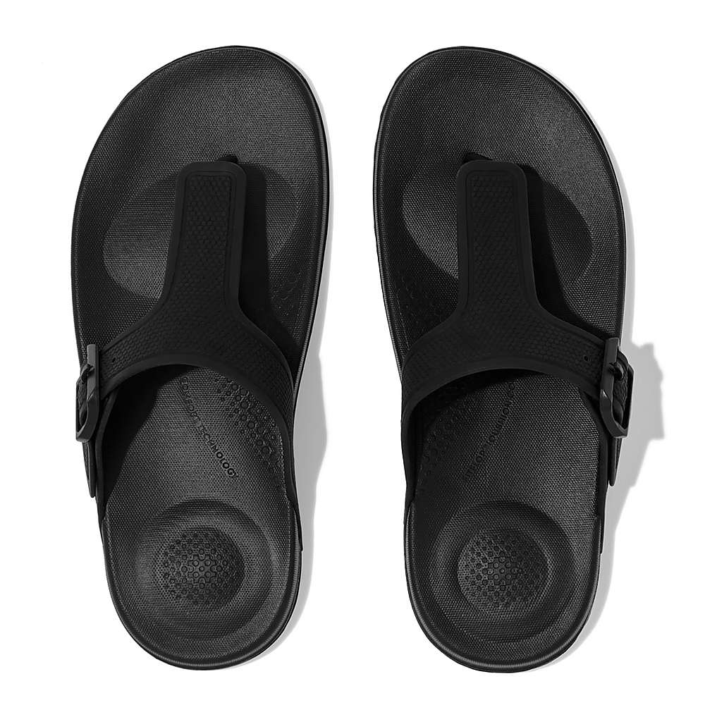 Tong Fitflop IQUSHION Adjustable Buckle Femme Noir | ZKQ-584371