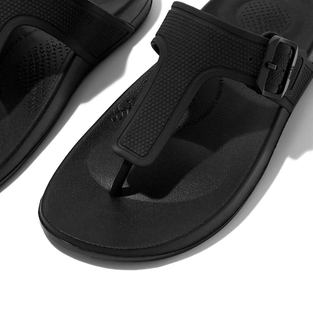 Tong Fitflop IQUSHION Adjustable Buckle Femme Noir | ZKQ-584371