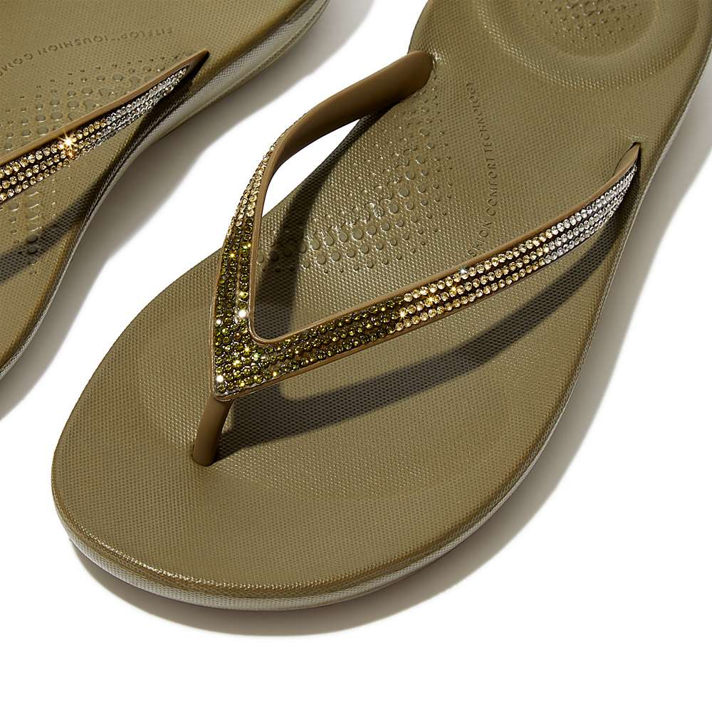 Tong Fitflop IQUSHION Ombre Sparkle Femme Vert Olive | XQE-867914