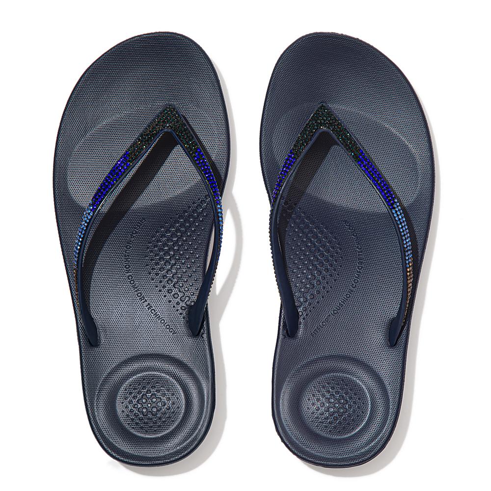 Tong Fitflop IQUSHION Ombre Sparkle Femme Bleu Marine | ZVA-036157