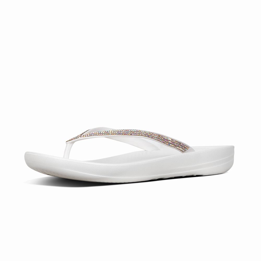 Tong Fitflop IQUSHION Sparkle Ergonomic Femme Blanche | IWV-597834