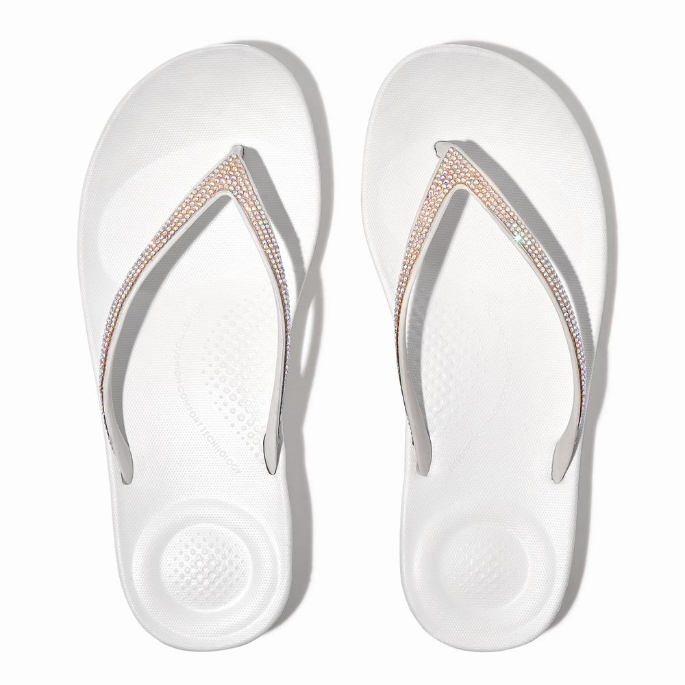 Tong Fitflop IQUSHION Sparkle Ergonomic Femme Blanche | IWV-597834