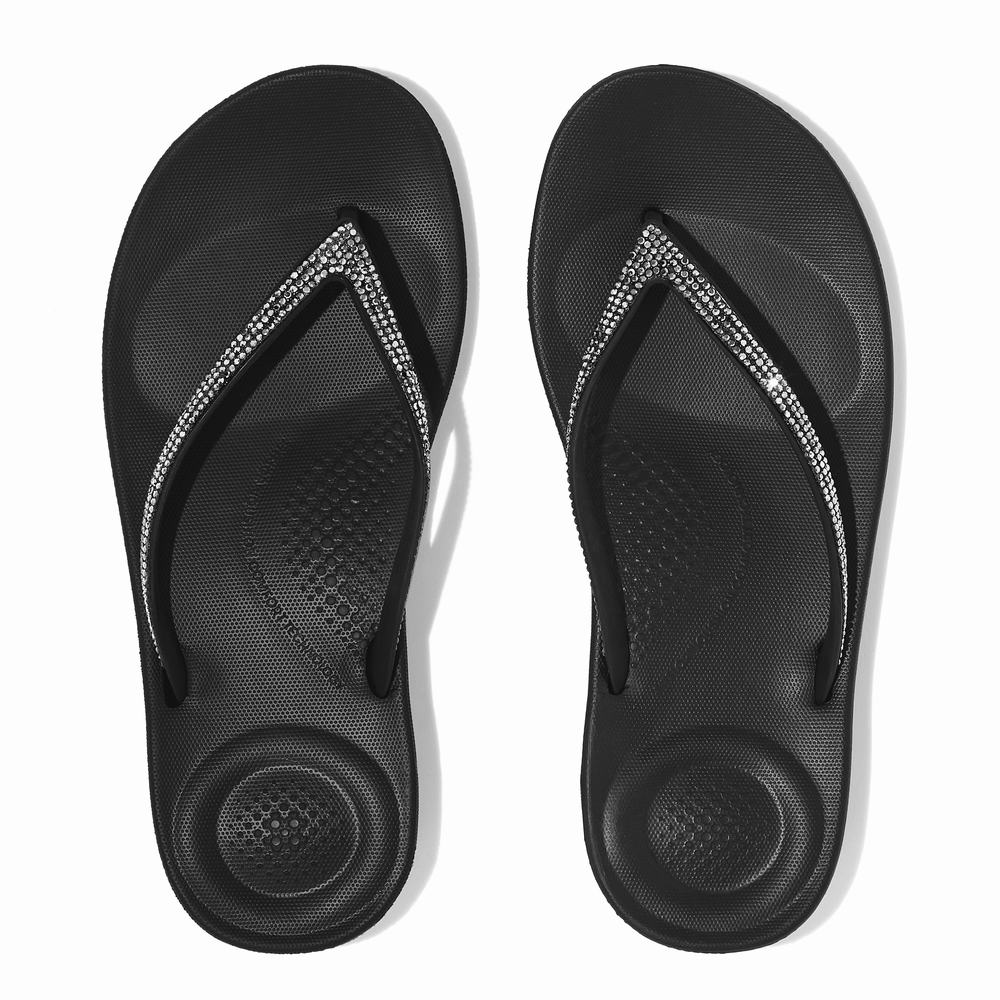 Tong Fitflop IQUSHION Sparkle Ergonomic Femme Noir | LCW-159067