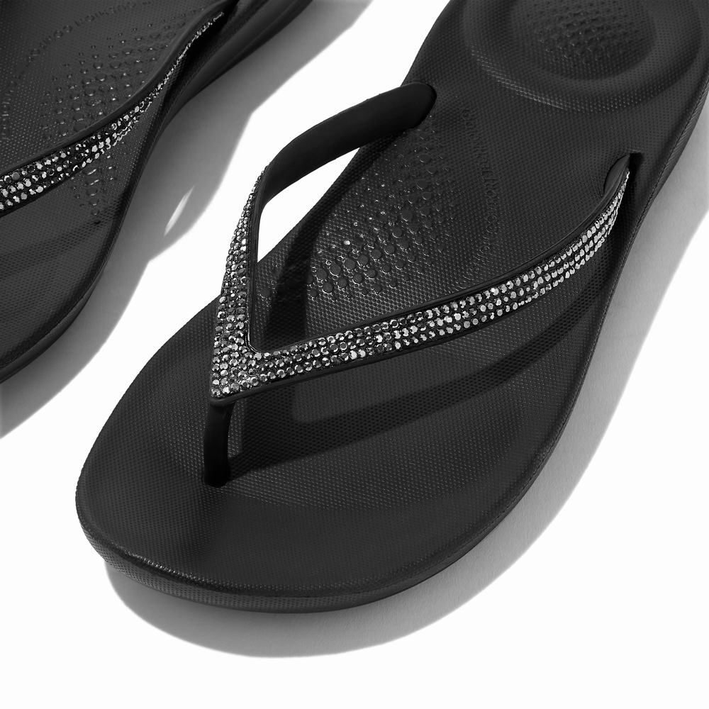 Tong Fitflop IQUSHION Sparkle Ergonomic Femme Noir | LCW-159067