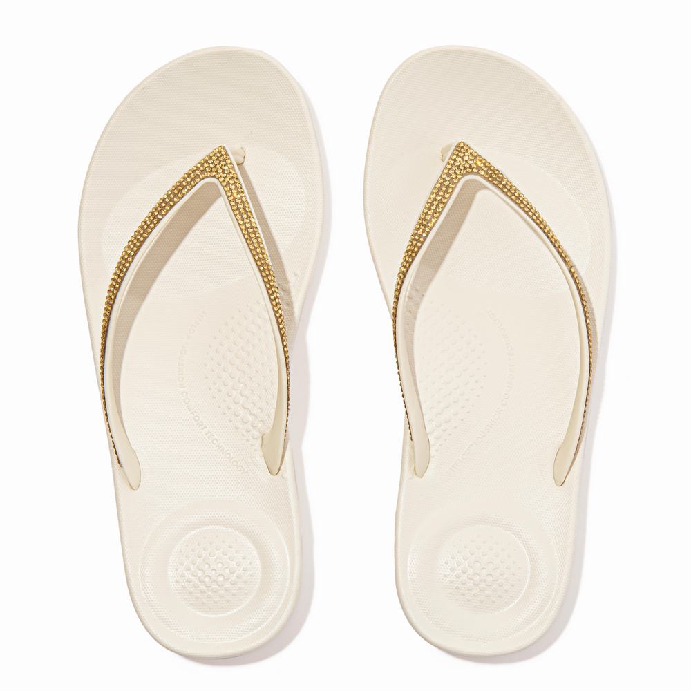 Tong Fitflop IQUSHION Sparkle Ergonomic Femme Blanche | UOH-205391