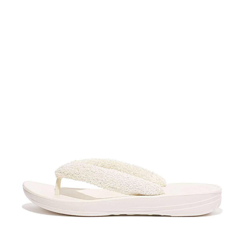 Tong Fitflop IQUSHION Towelling Femme Blanche | HIT-628503