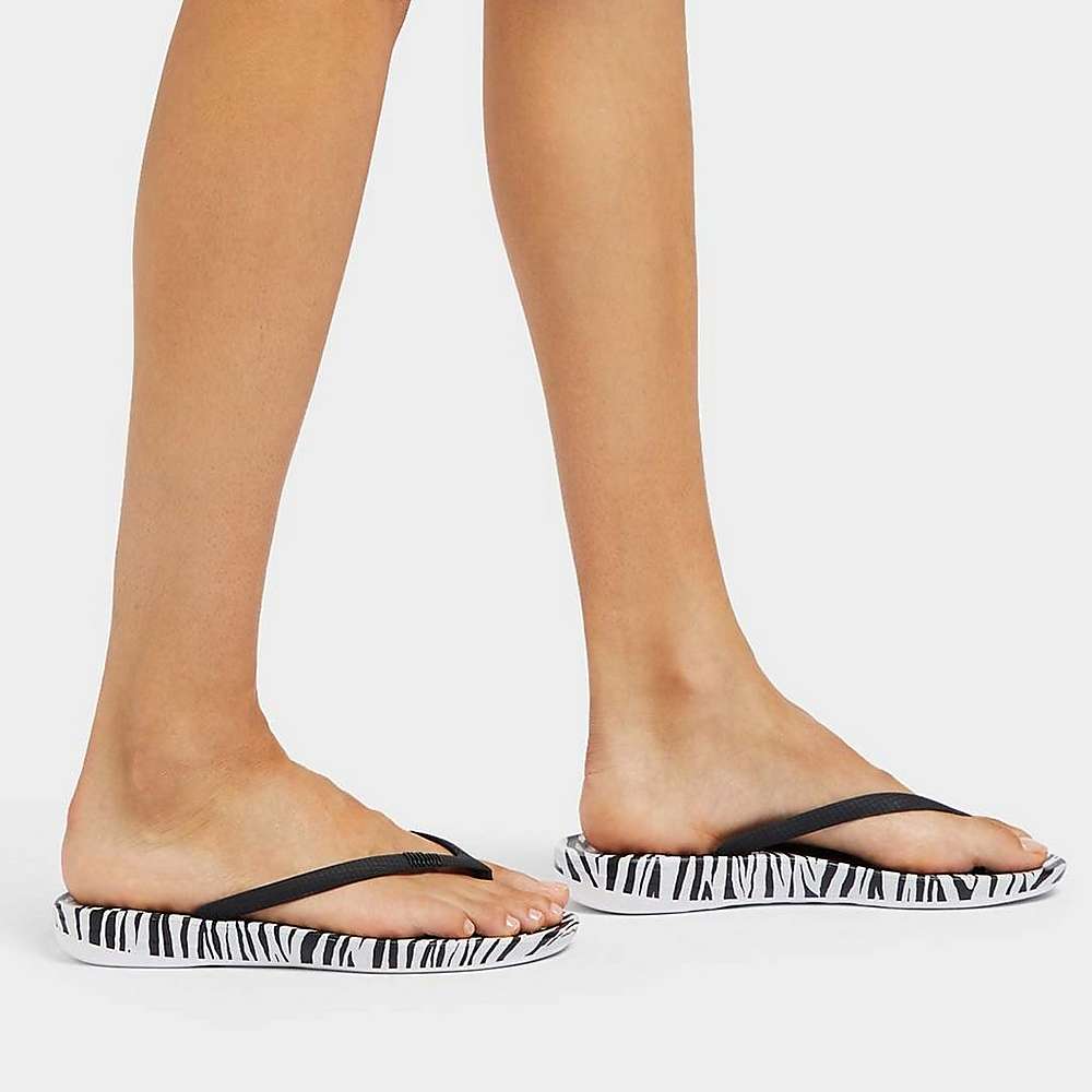 Tong Fitflop IQUSHION Zebra Print Ergonomic Femme Noir Blanche | JUW-475182