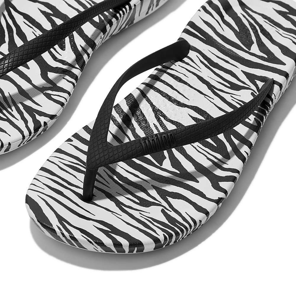 Tong Fitflop IQUSHION Zebra Print Ergonomic Femme Noir Blanche | JUW-475182